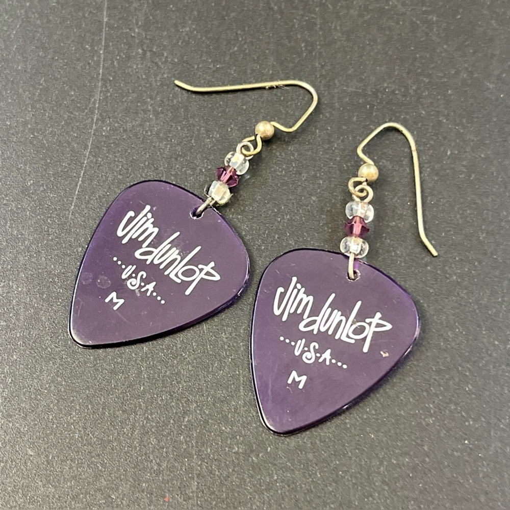 Jim Dunlop Purple Guitar Pick Earrings